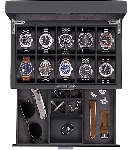 ROTHWELL　腕時計ケース　12スロット　コレクションケース　黒　未使用高級 Amazon.co.jp: ROTHWELL 12スロットレザーウォッチボックス バレット